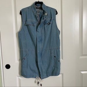 CAPULET Light Blue Utility Vest Sleeveless Jacket Drawstring Hem
